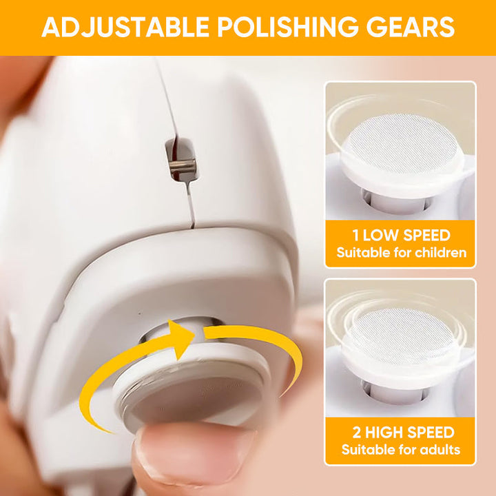 Safe electric nail trimmer with a child safety lock, ideal for families and baby nail care.