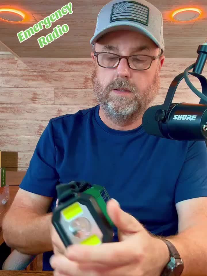 All-in-one emergency radio: 10,000 mAh power bank, solar, hand crank, NOAA weather, AM/FM, flashlight, compass.