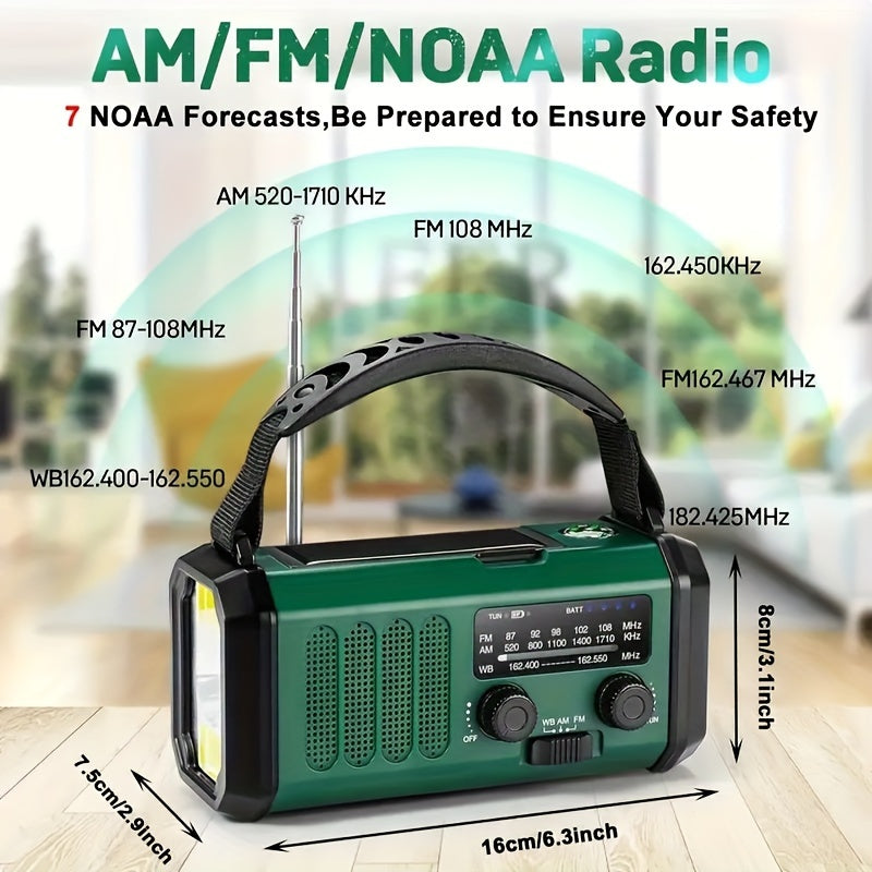 Disaster preparedness: Multi-function emergency radio, 10,000 mAh power bank, solar/crank, NOAA weather, flashlight.