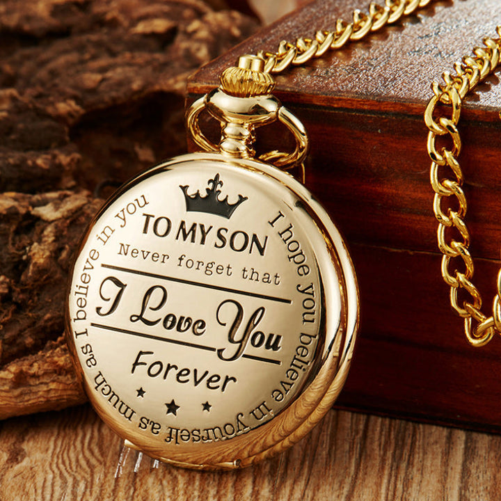 Classic round silver engraved pocket watch with chain, a stylish and practical mens gift