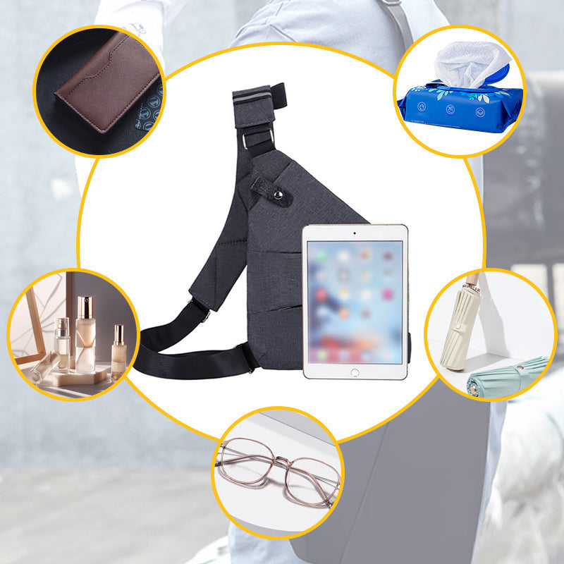 Durable nylon anti-theft shoulder bag, ergonomic and lightweight for secure travel.