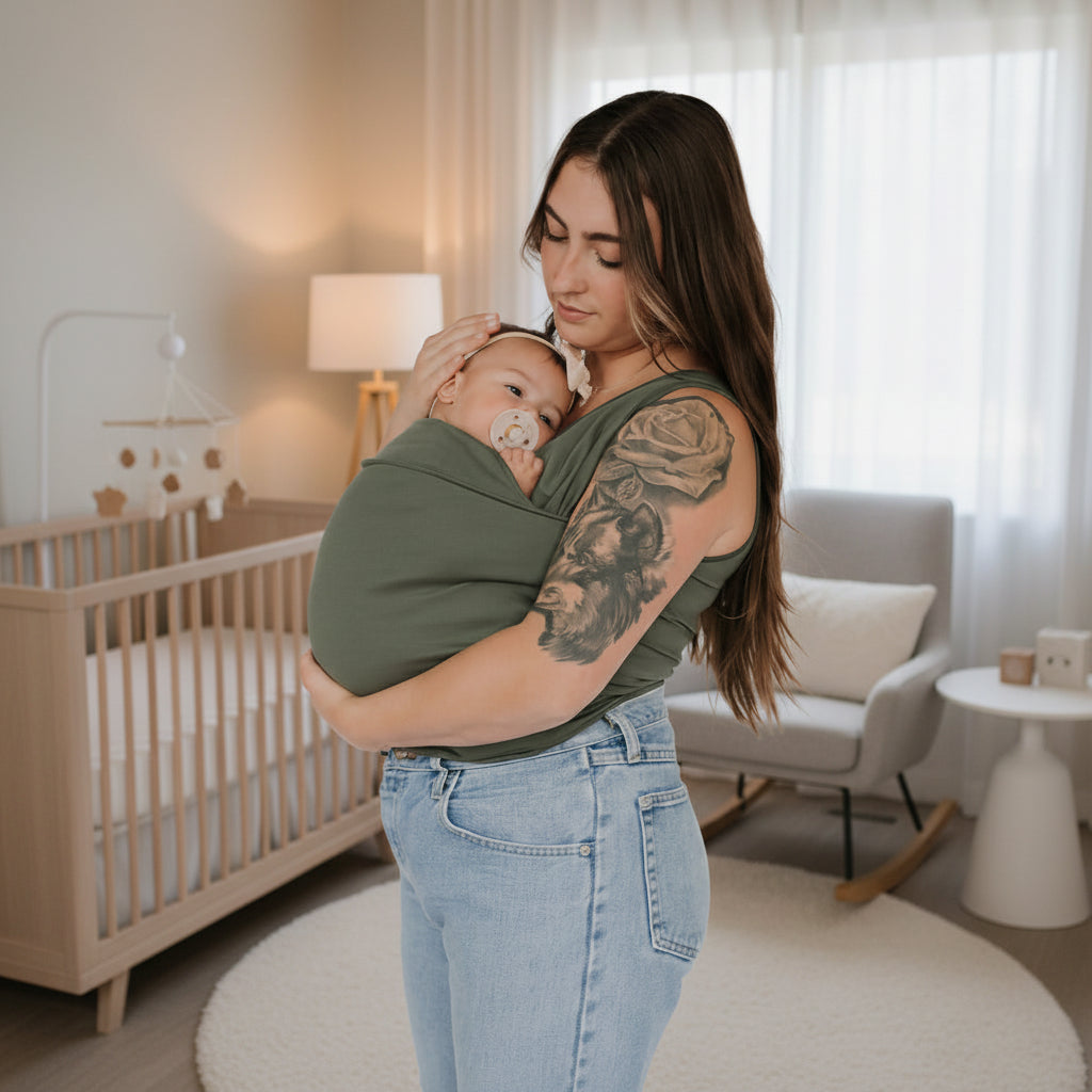 Adjustable & washable unisex ergonomic baby carrier t-shirt for secure infant support and parent gear.