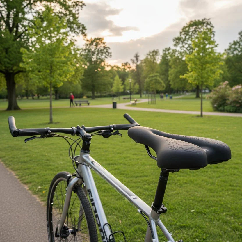 Unisex bike accessory: ergonomic memory foam bicycle saddle. Enhances cycling comfort & offers pressure relief.
