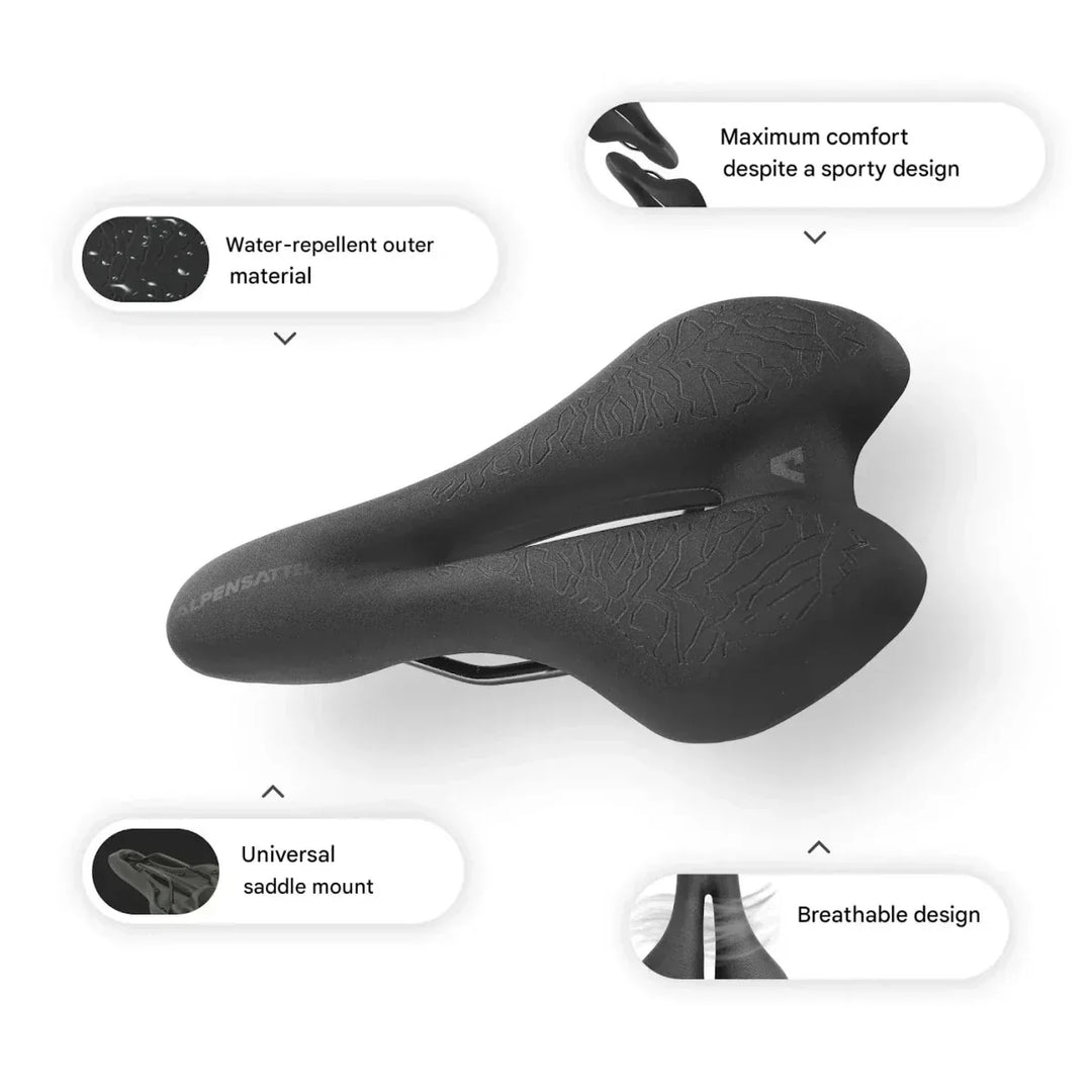 Cyclist's ergonomic memory foam bike seat for unisex comfort. Reduces pressure for enjoyable, long-distance cycling.