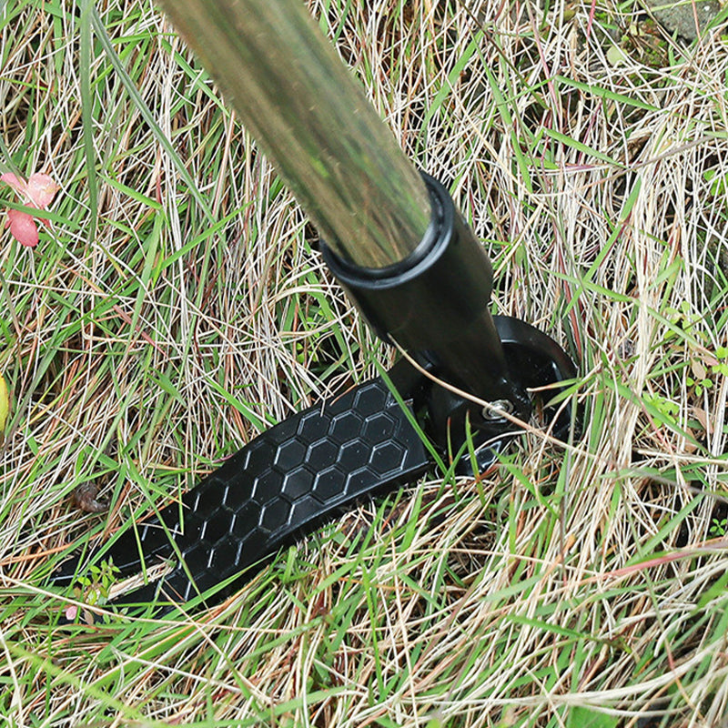 Side view of the ergonomic weed puller tool, highlighting its robust construction for durability