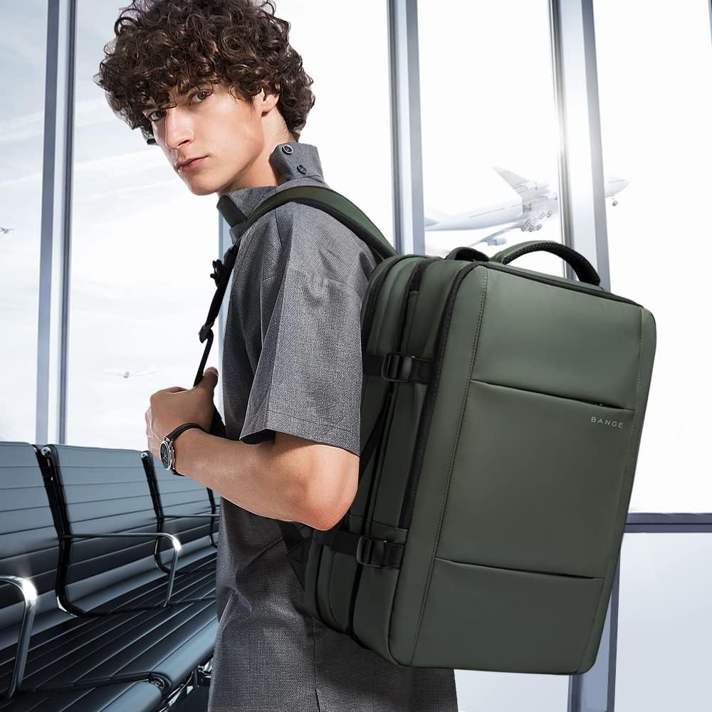 Unisex expandable travel backpack (26-45L) with laptop sleeve; water-resistant & anti-theft.