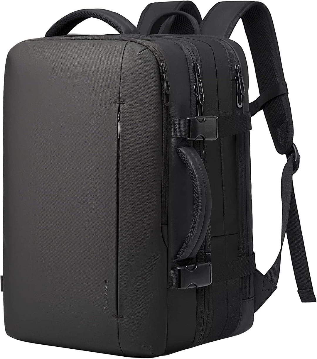 Close-up of water-resistant fabric & secure zippers on the travel backpack.
