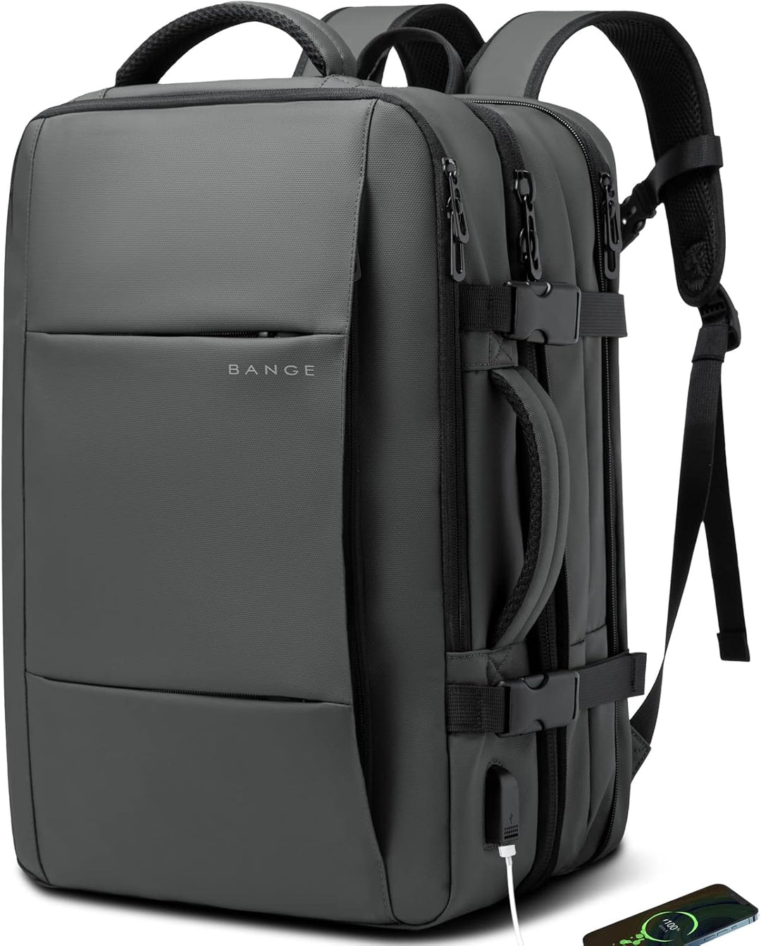 Large 45L expandable travel backpack, packed for a multi-day journey.