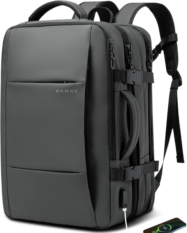 Large 45L expandable travel backpack, packed for a multi-day journey.