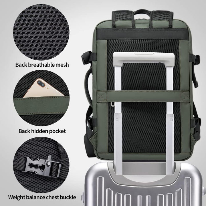 Airline compliant expandable travel backpack, ensuring smooth boarding.