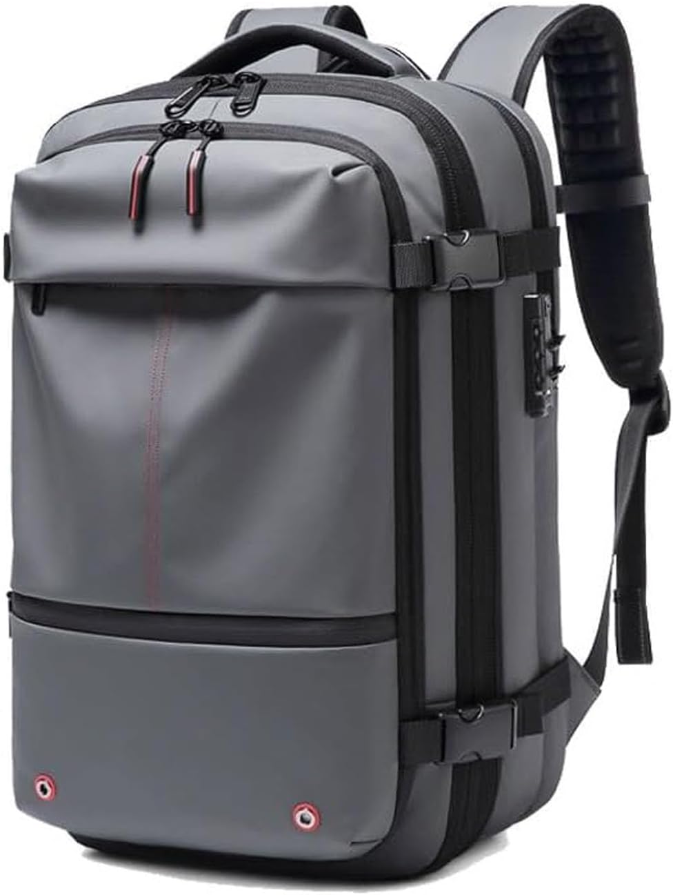 Versatile travel gear: Expandable backpack with anti-theft lock, wet compartment & compression for organized packing.