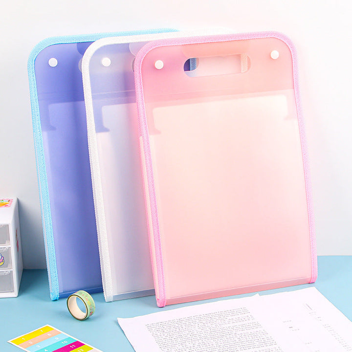 Unisex waterproof document organizer, 13 pockets, filled with various documents, demonstrating its capacity