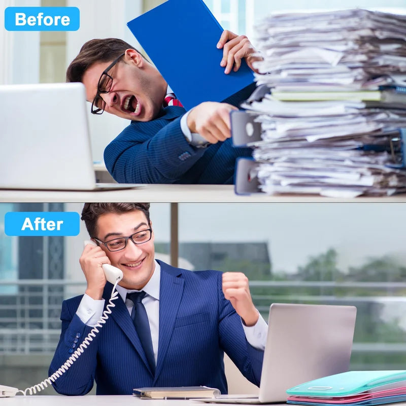 Side view of a green waterproof document organizer, 13 pockets, showcasing its expandable design for documents