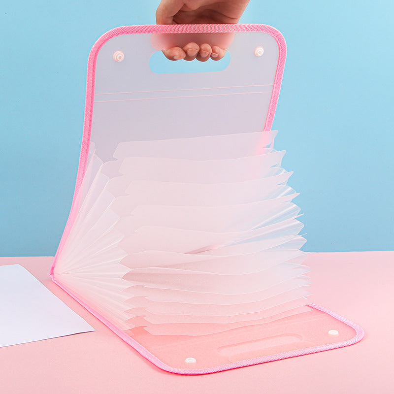 Detail of the secure clasp on the extendable waterproof document organizer, ensuring document safety