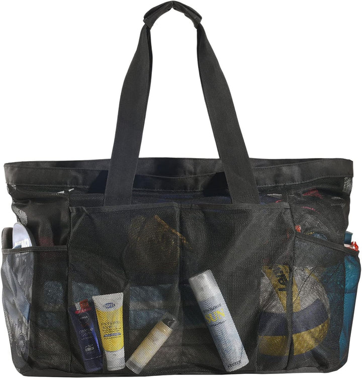 Unisex extra-large mesh beach tote, sandproof, perfect for family beach days & travel essentials.