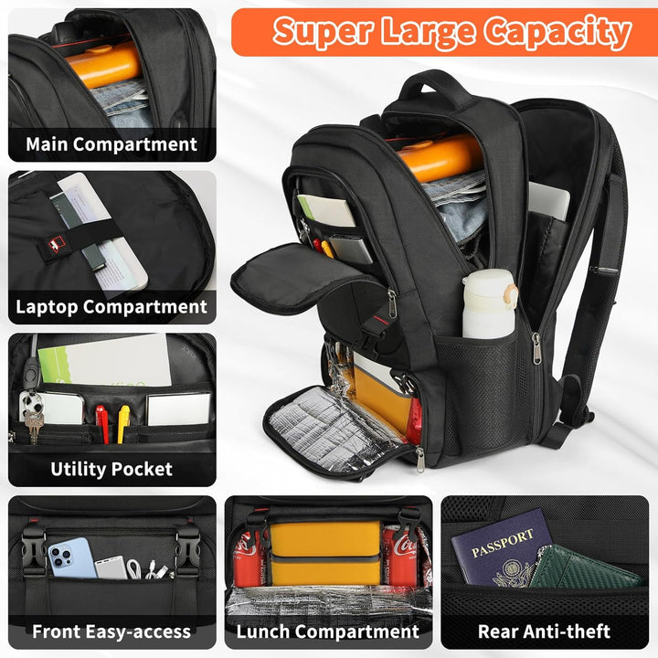 Insulated extra-large travel backpack for men & women. USB charging, secure laptop compartment & ample storage.