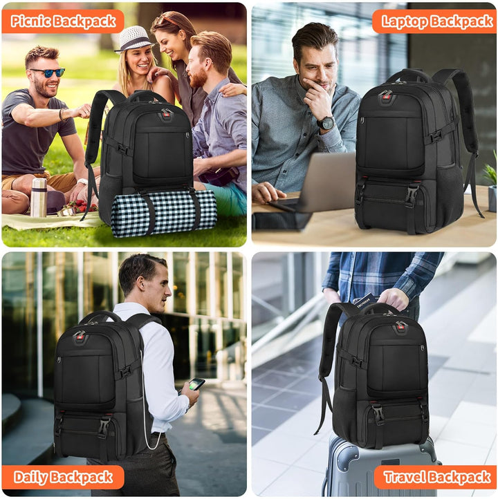 Spacious unisex laptop backpack, extra-large, featuring a USB port & insulated section. Perfect waterproof travel bag.