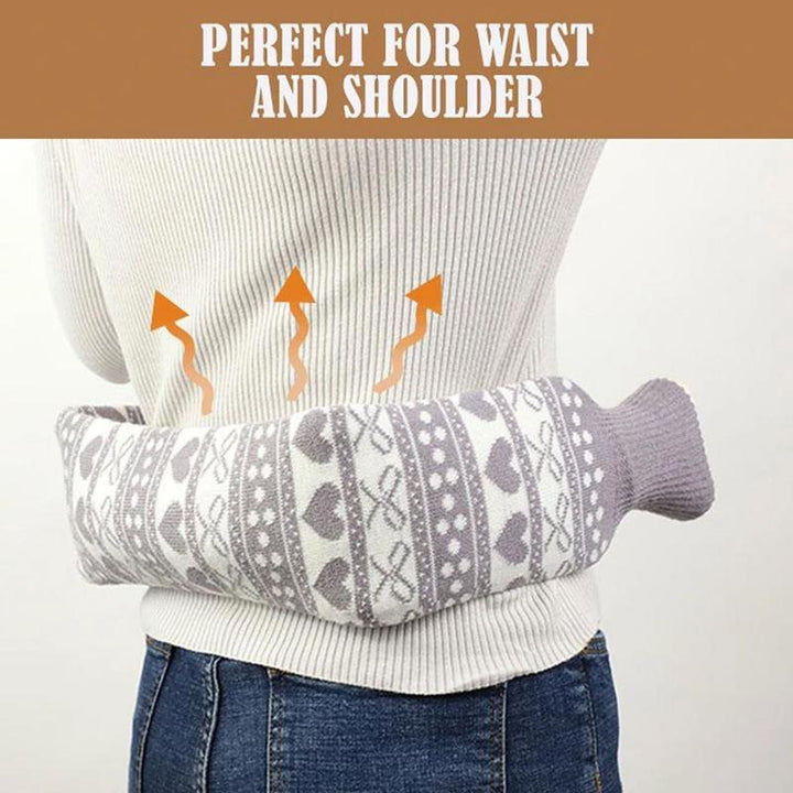 Extra long hot water bottle, plush fabric cover, perfect for body warming and muscle pain relief