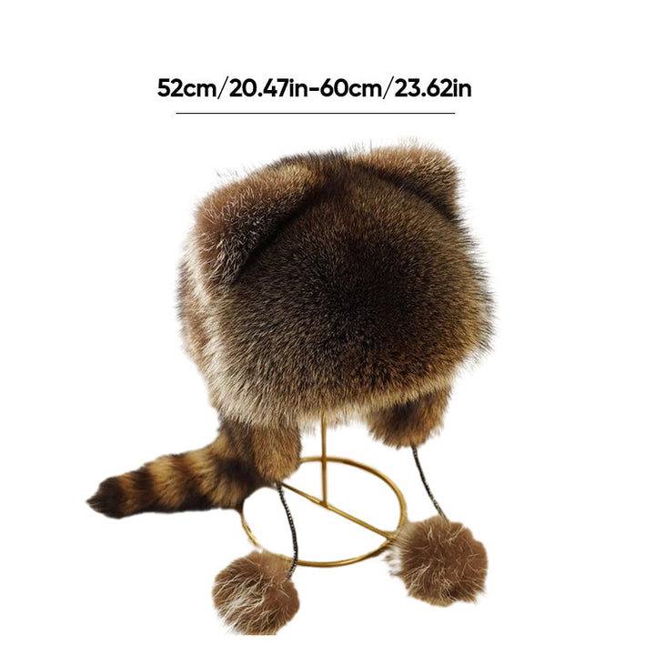 Kids' adorable faux fur raccoon tail winter hat, a playful accessory