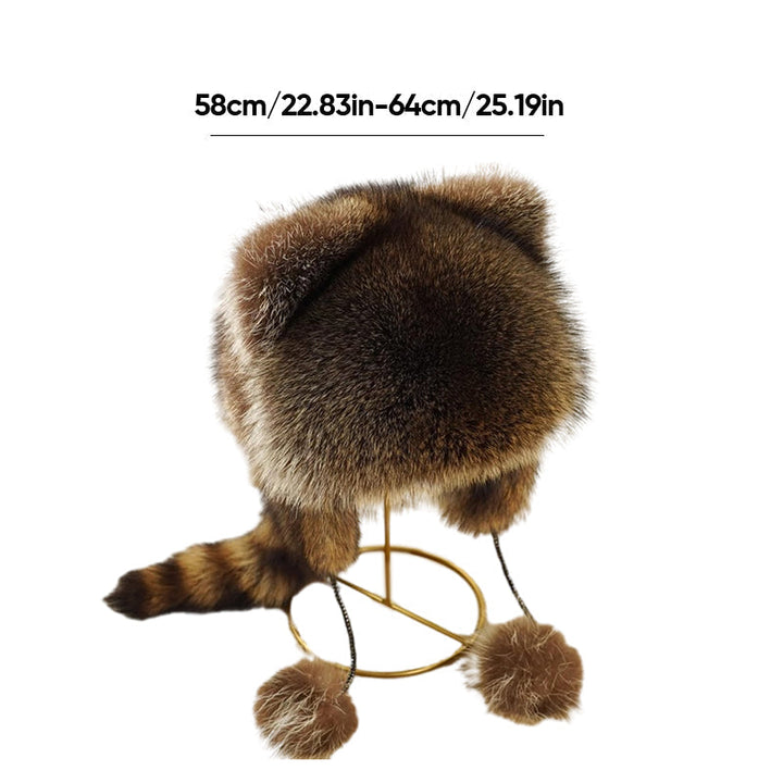 Adult's chic faux fur raccoon tail trapper hat, keeping you warm in style