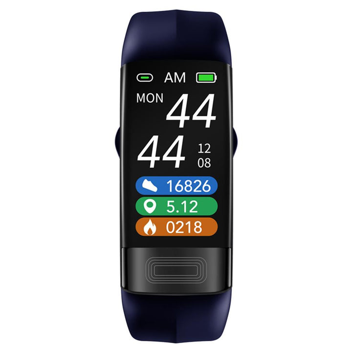 Waterproof wrist blood pressure smartwatch worn during a workout, tracking heart rate, sleep, and activity. Fitness.