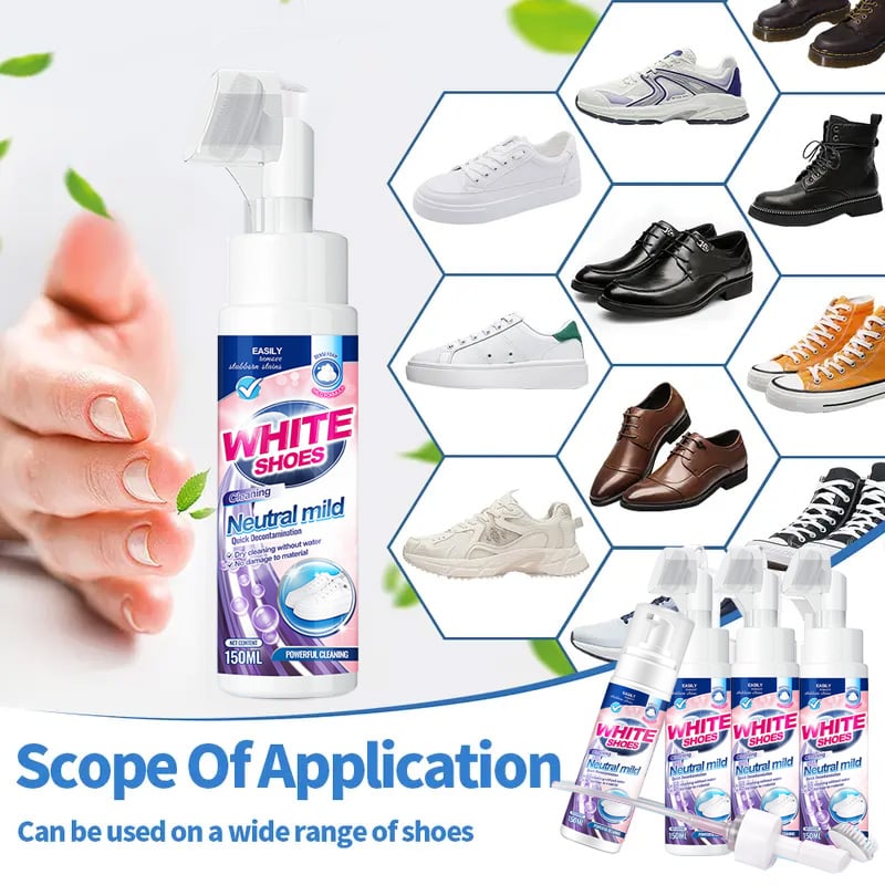 Ingredients list for Foam No-Rinse Sneaker Cleaner, safe for white shoe quick care.