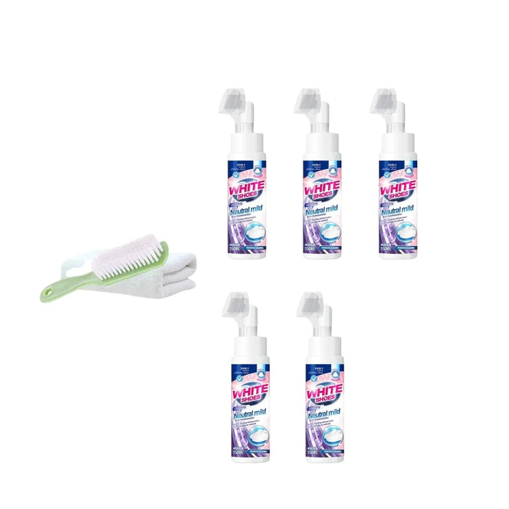 Unisex Foam No-Rinse Sneaker Cleaner bottle with a focus on 'no-rinse' and 'white shoes'.