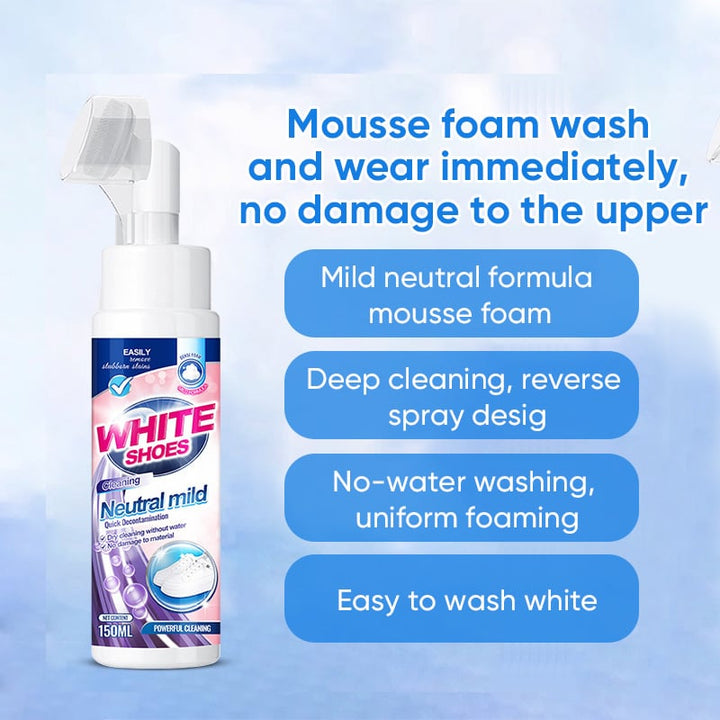A person holding Foam No-Rinse Sneaker Cleaner, ready for white shoe quick cleaning.