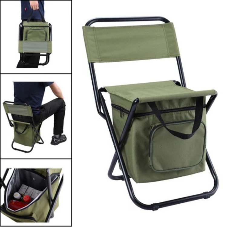 Lightweight foldable beach chair for relaxing. Ideal portable gear for fishing trips.