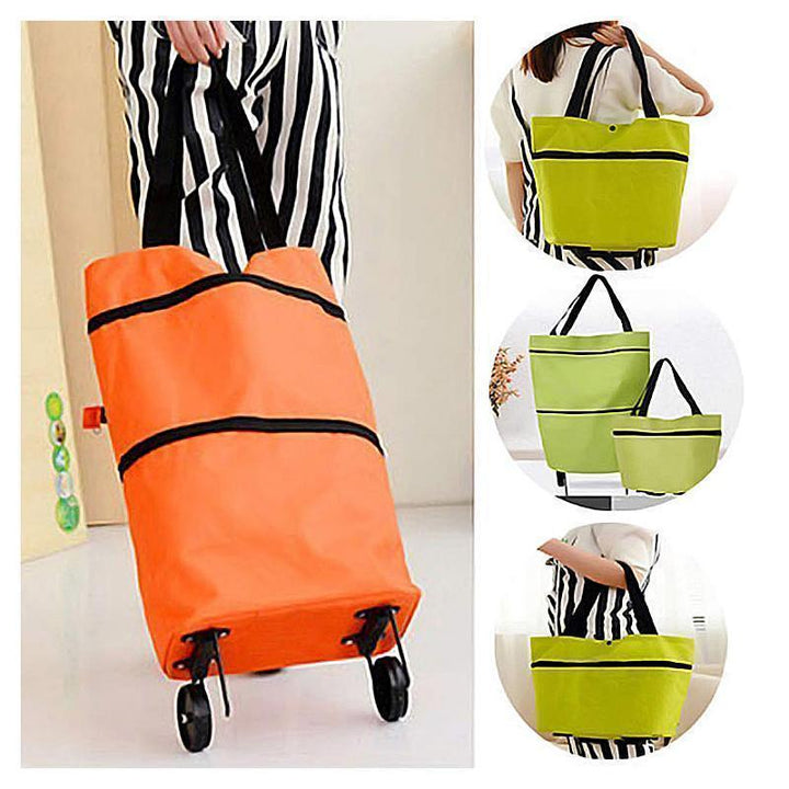 Unisex foldable shopping cart bag with wheels, perfect for grocery runs & eco-friendly shopping