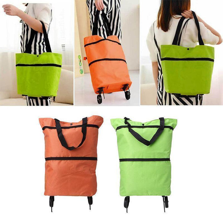 Eco-friendly foldable shopping cart bag, featuring smooth-rolling wheels for convenience