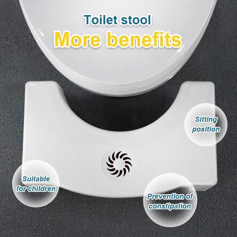 White foldable squatting aid toilet stool, ergonomic design for healthy bowel movements, bathroom houseware.
