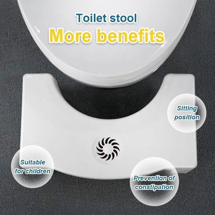 White foldable squatting aid toilet stool, ergonomic design for healthy bowel movements, bathroom houseware.