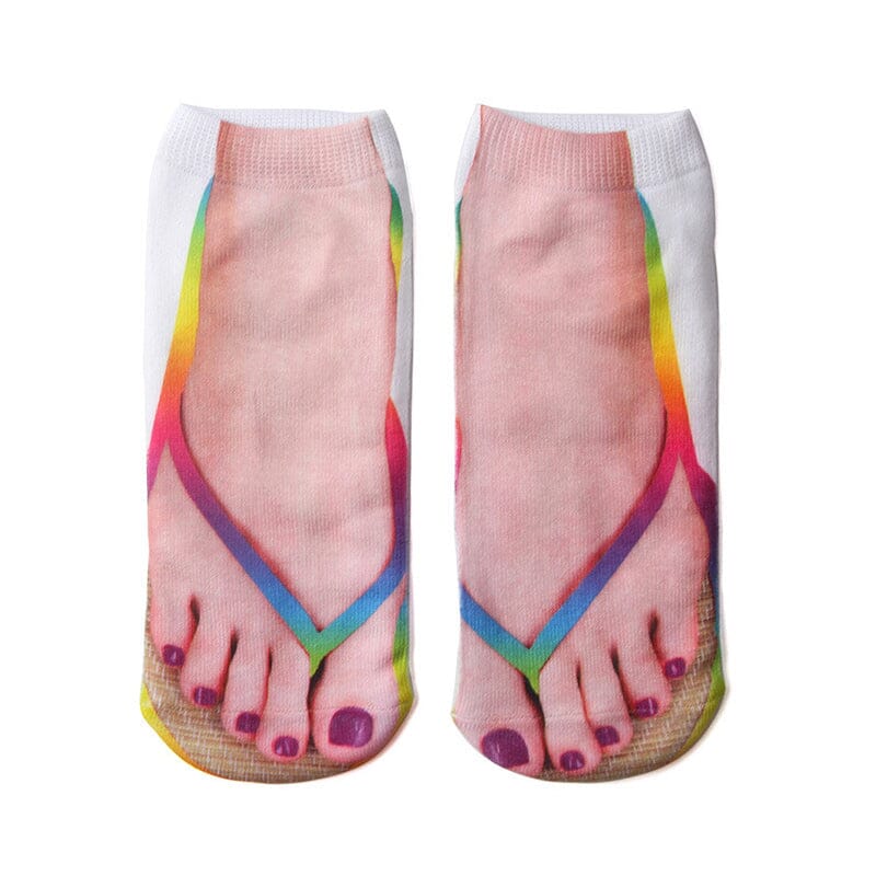 Pair of funny 3D print ankle socks with a vibrant space galaxy design, unique and colorful novelty socks