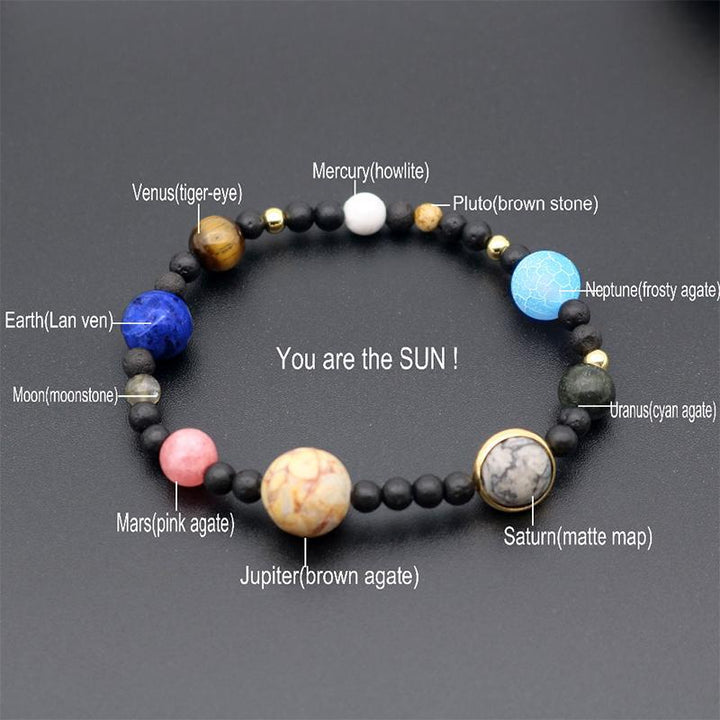 Stylish unisex gemstone bracelet, a celestial-themed accessory with various natural stone beads.