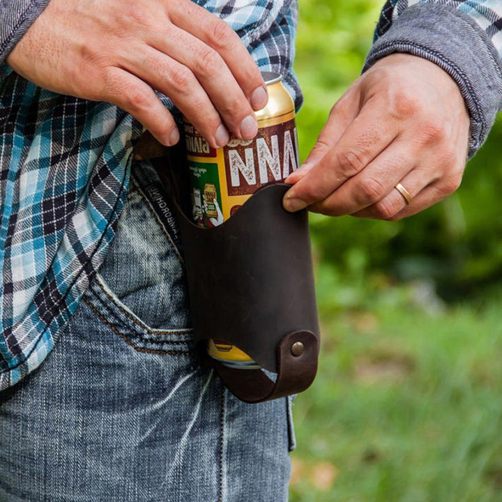 Genuine leather belt accessory, a stylish and functional drink holder for any occasion