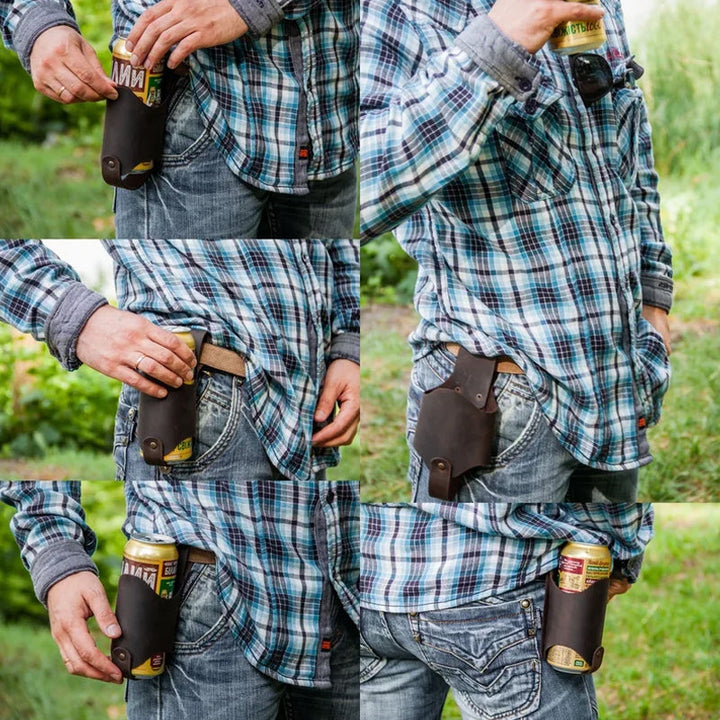Genuine leather belt drink holder in a Western style, an ideal hands-free beverage solution