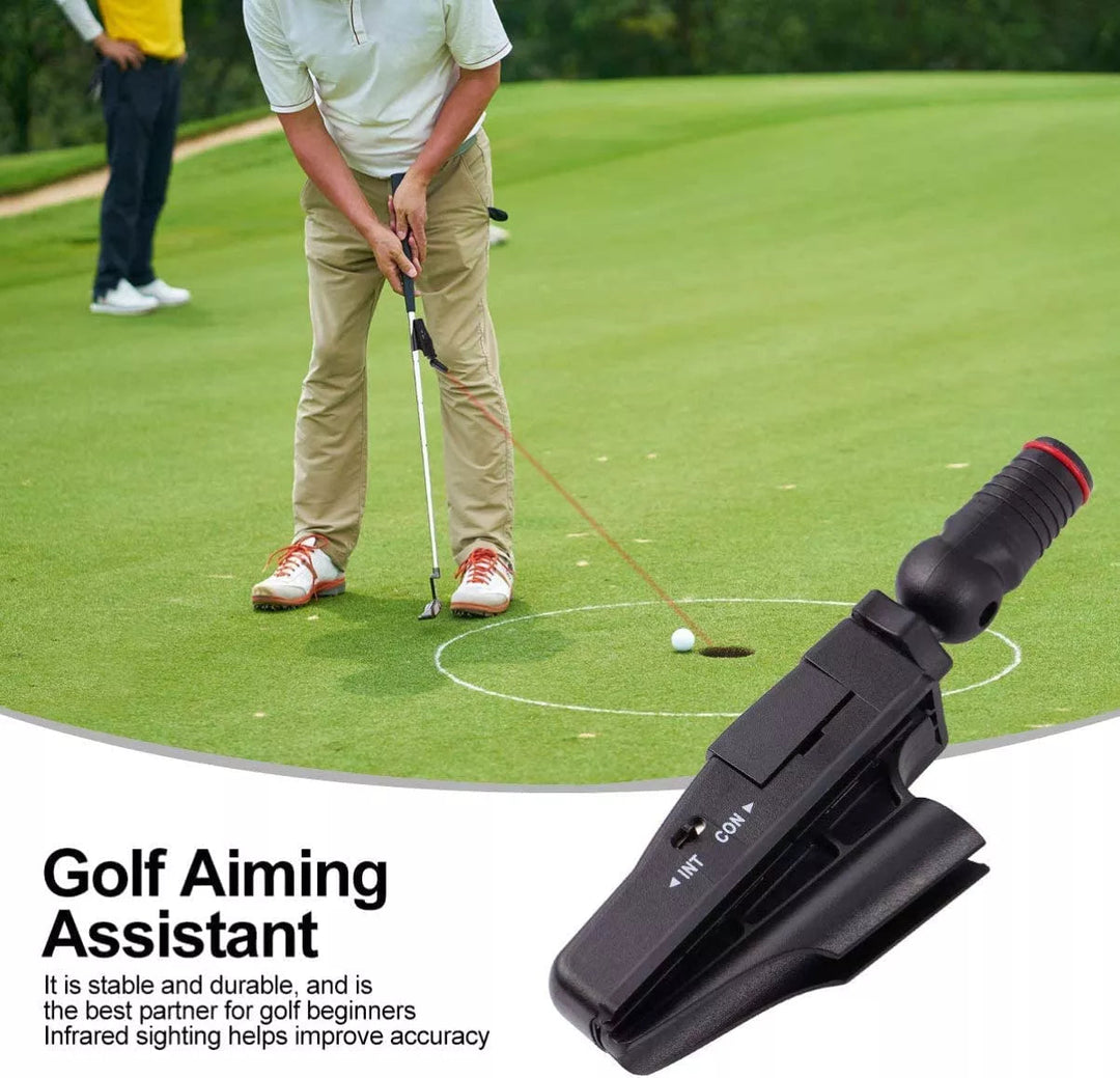 Golf training aid: laser alignment tool attached to a putter, enhancing putting precision