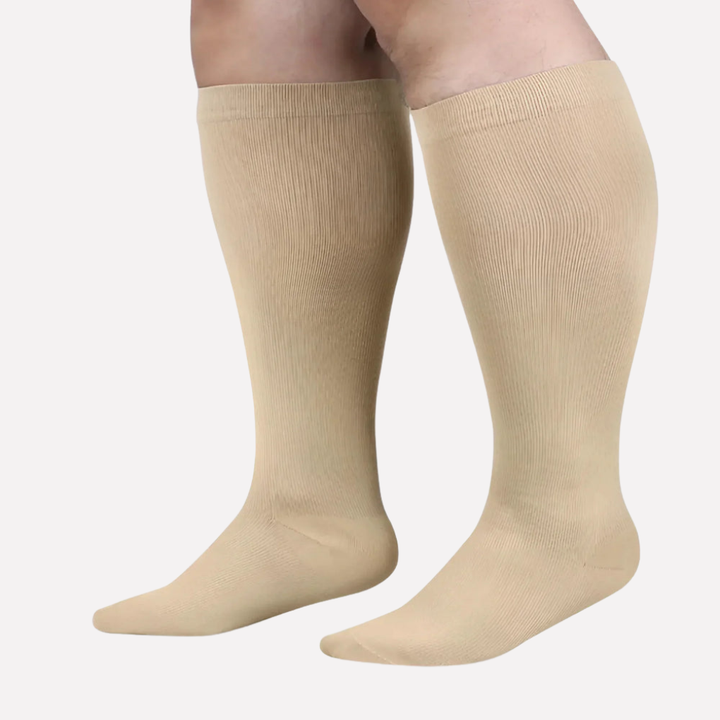Compression support socks for fatigue relief during work, travel, or active lifestyle, enhancing leg comfort.