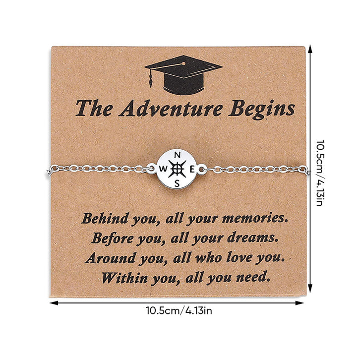 Unisex Graduation Compass Bracelet, featuring polished stainless steel and adjustable chain