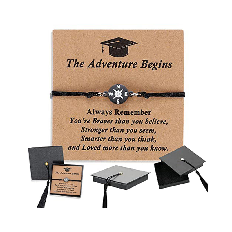 Hand modeling the Unisex Graduation Compass Bracelet, showing fit & style, stainless steel