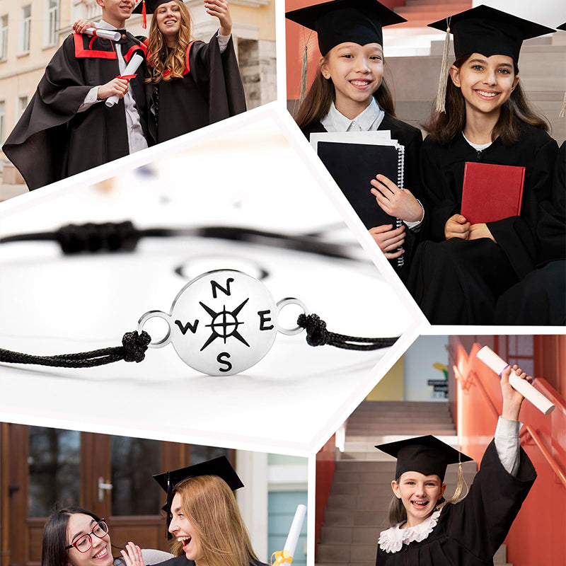 Gift-boxed Graduation Compass Bracelet, ready to give, inspiring message, commemorative jewelry