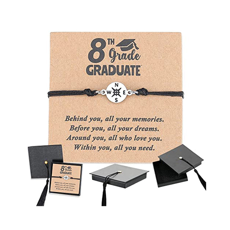 Stylish stainless steel graduation compass bracelet, unisex design, perfect for any graduate