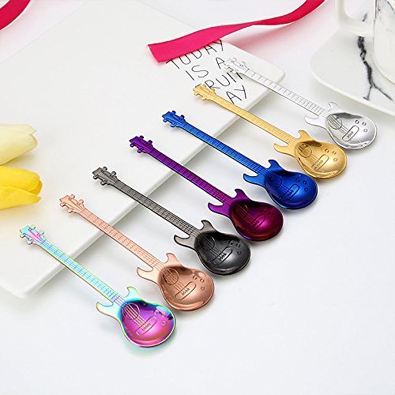 Unisex guitar design stainless steel dessert spoon, perfect for music lovers housewarming gift