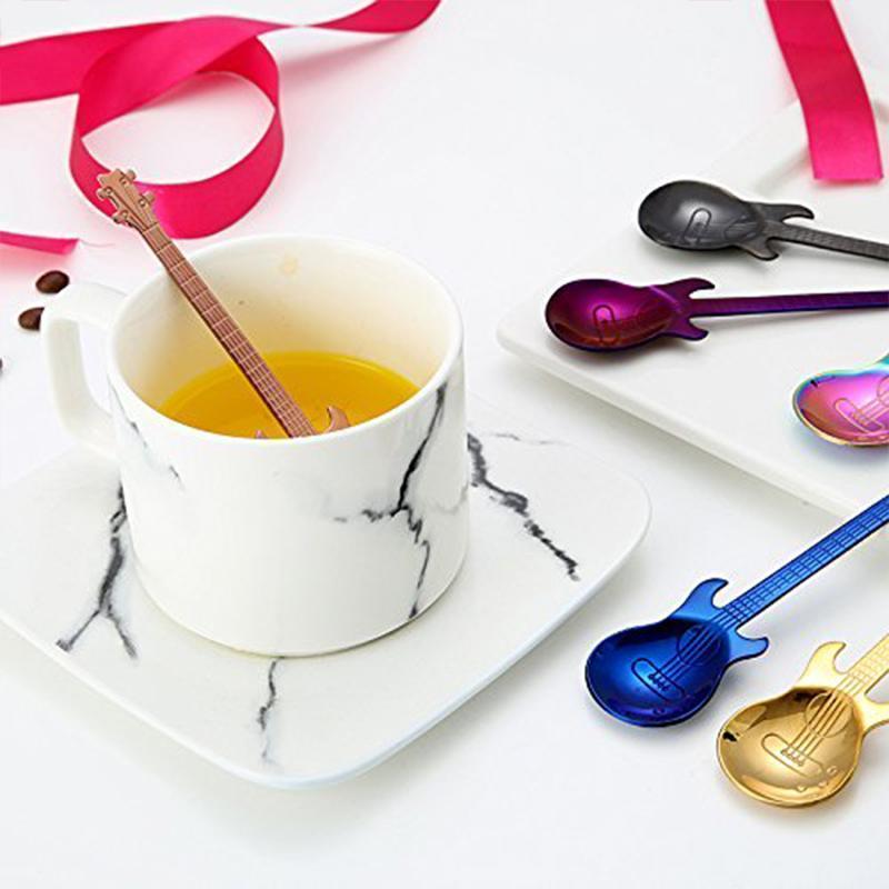 Stylish guitar-shaped stainless steel coffee spoon, unique kitchenware and cutlery gift