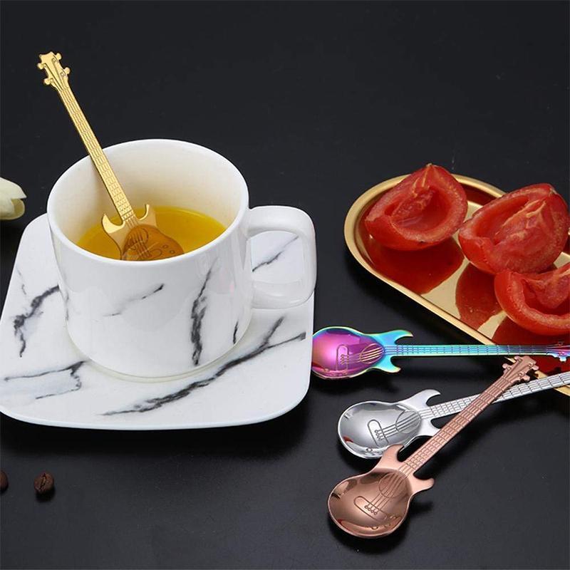 Modern guitar-shaped stainless steel spoon, an eye-catching piece of kitchen accessory