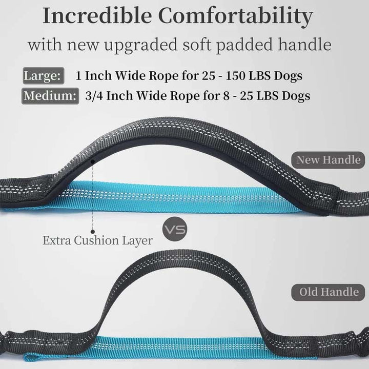Black hands-free dog leash with reflective stitching and a detachable zipper pouch