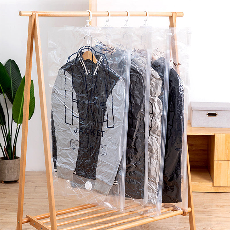 Detail of the durable zipper and sealing mechanism on a hanging vacuum clothing storage bag