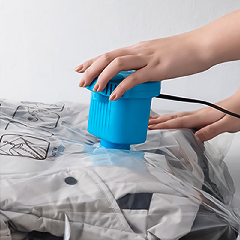 Vacuum compressed garments inside a hanging storage bag, maximizing closet space, clothes protected