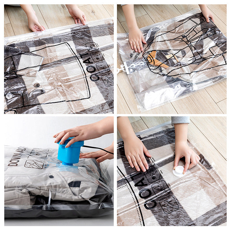 Person placing clothes into a hanging vacuum storage bag before sealing, home organization
